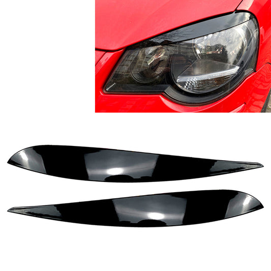 Headlight Eyebrow Eyelid Molding Trim Lid Cover Black for VW Polo 9N 2005-2009