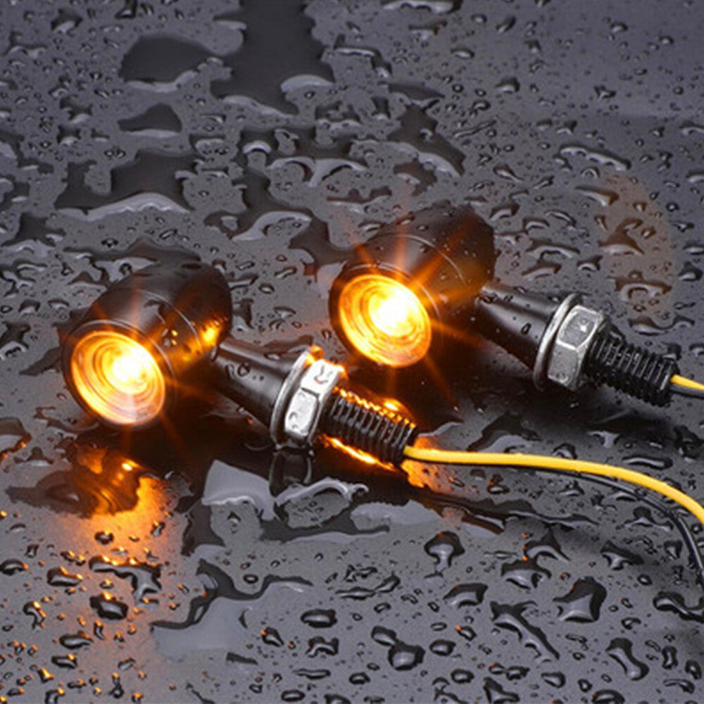 2-Piece Motorcycle LED Turn Signal Light Flashing DRL for Bobber Cafe Racer, Amber 8mm