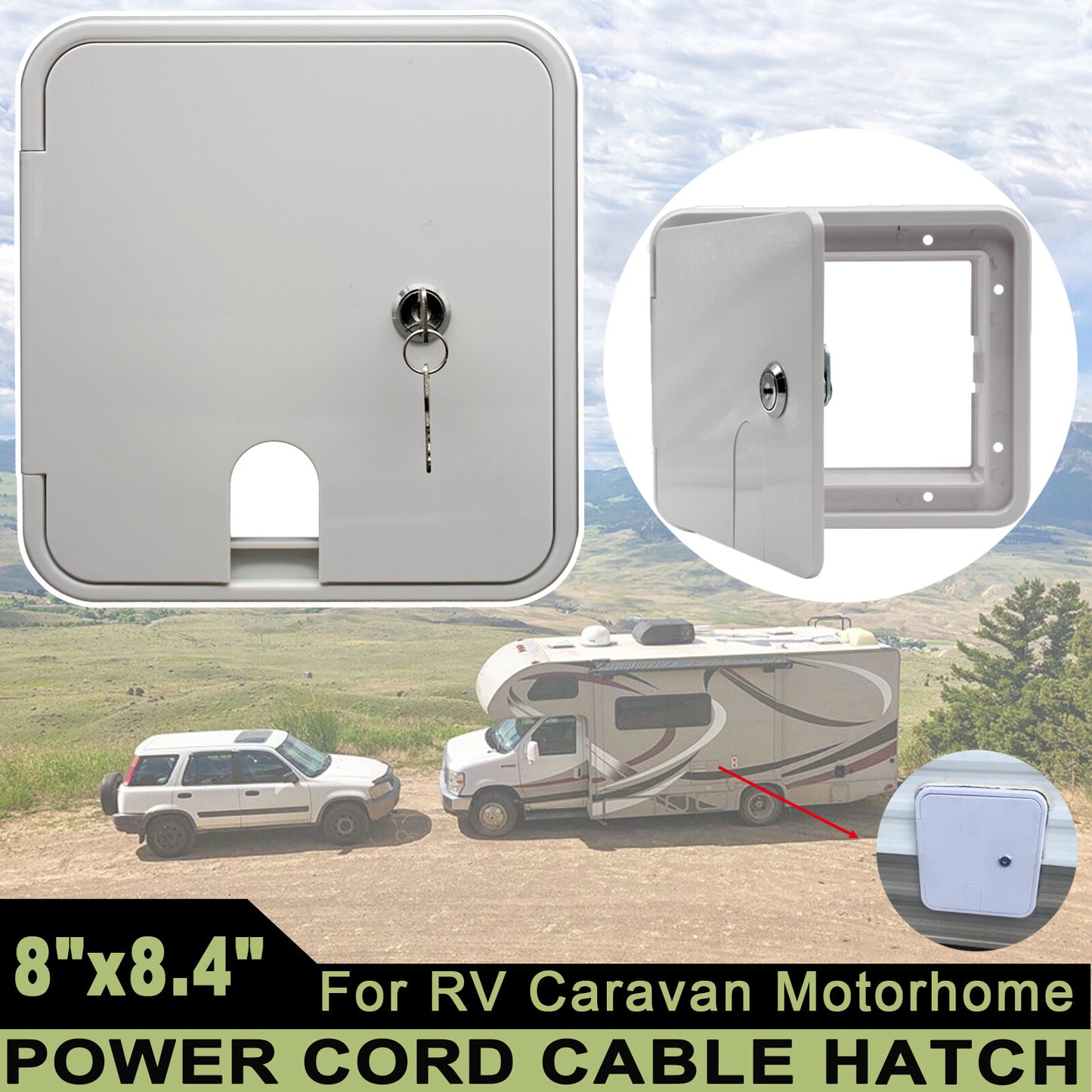 Lockable White Electrical Power Outlet Hatch w/ 2 Keys RV Trailer Camper Travel Q
