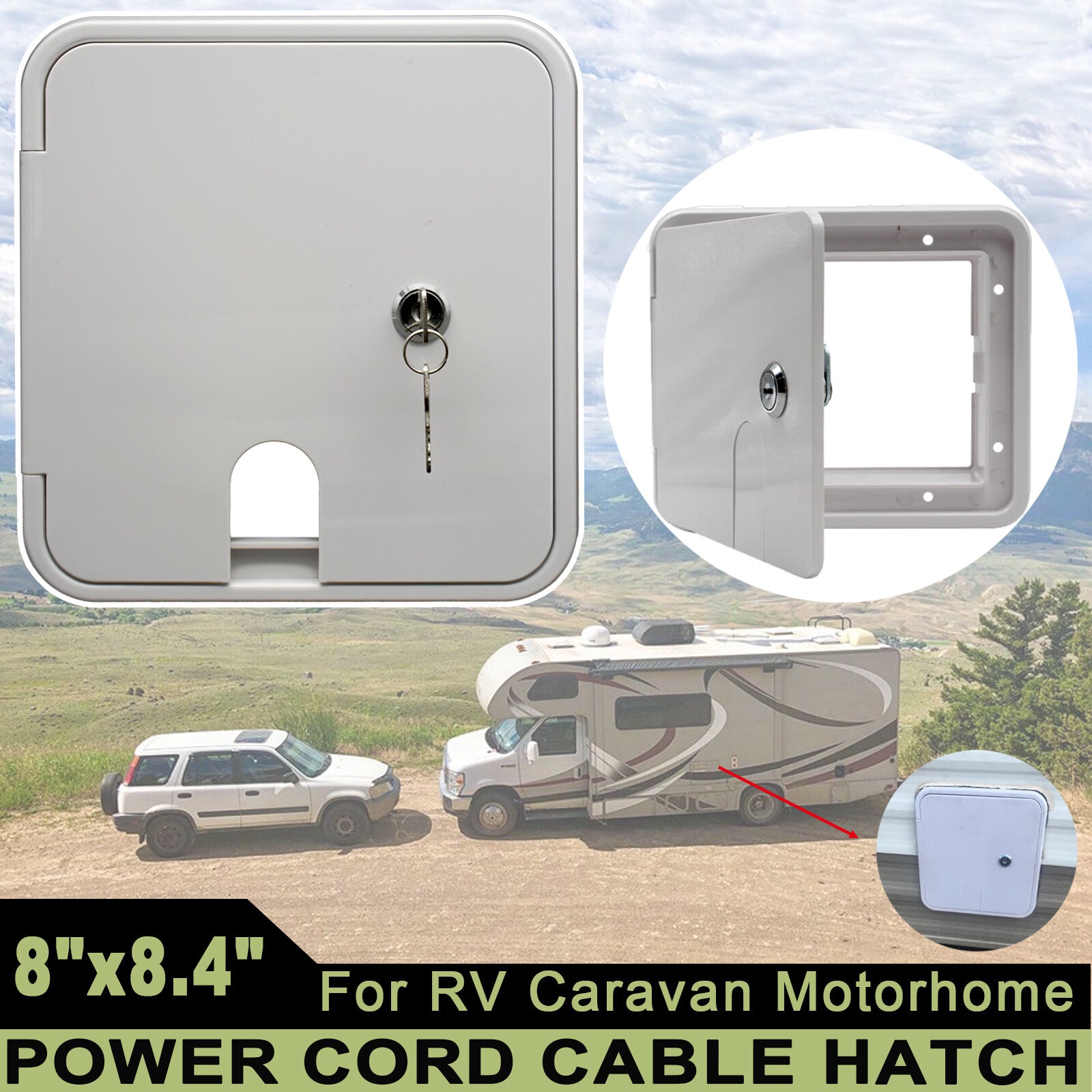 Lockable White Electrical Power Outlet Hatch w/ 2 Keys RV Trailer Camper Travel Q