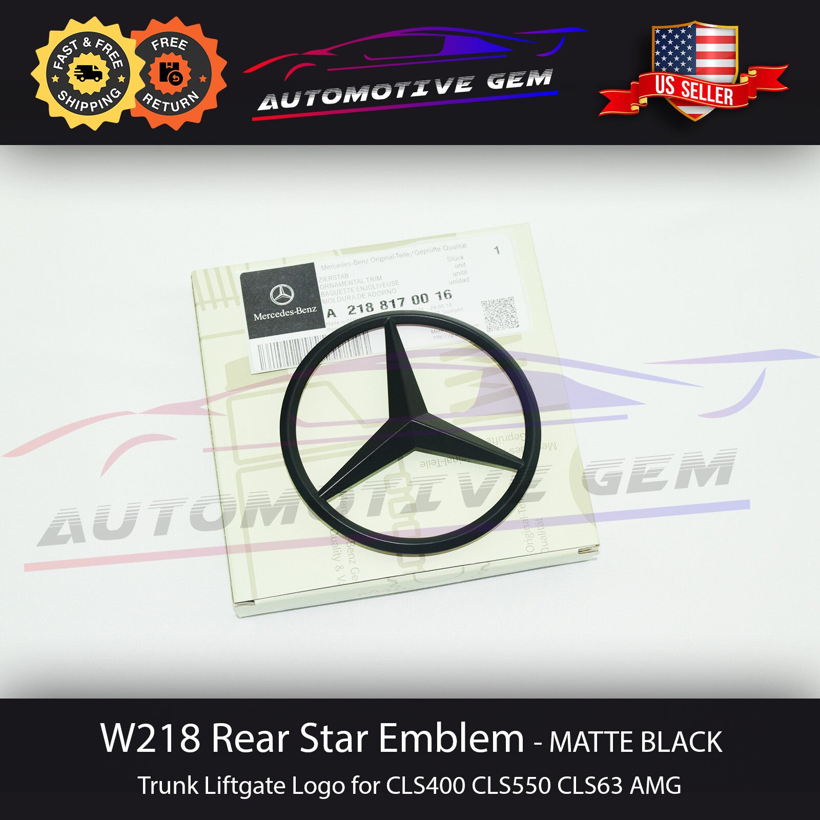 W218 for Mercedes matte black star badge, rear trunk lid emblem badge, AMG CLS63 CLS550
