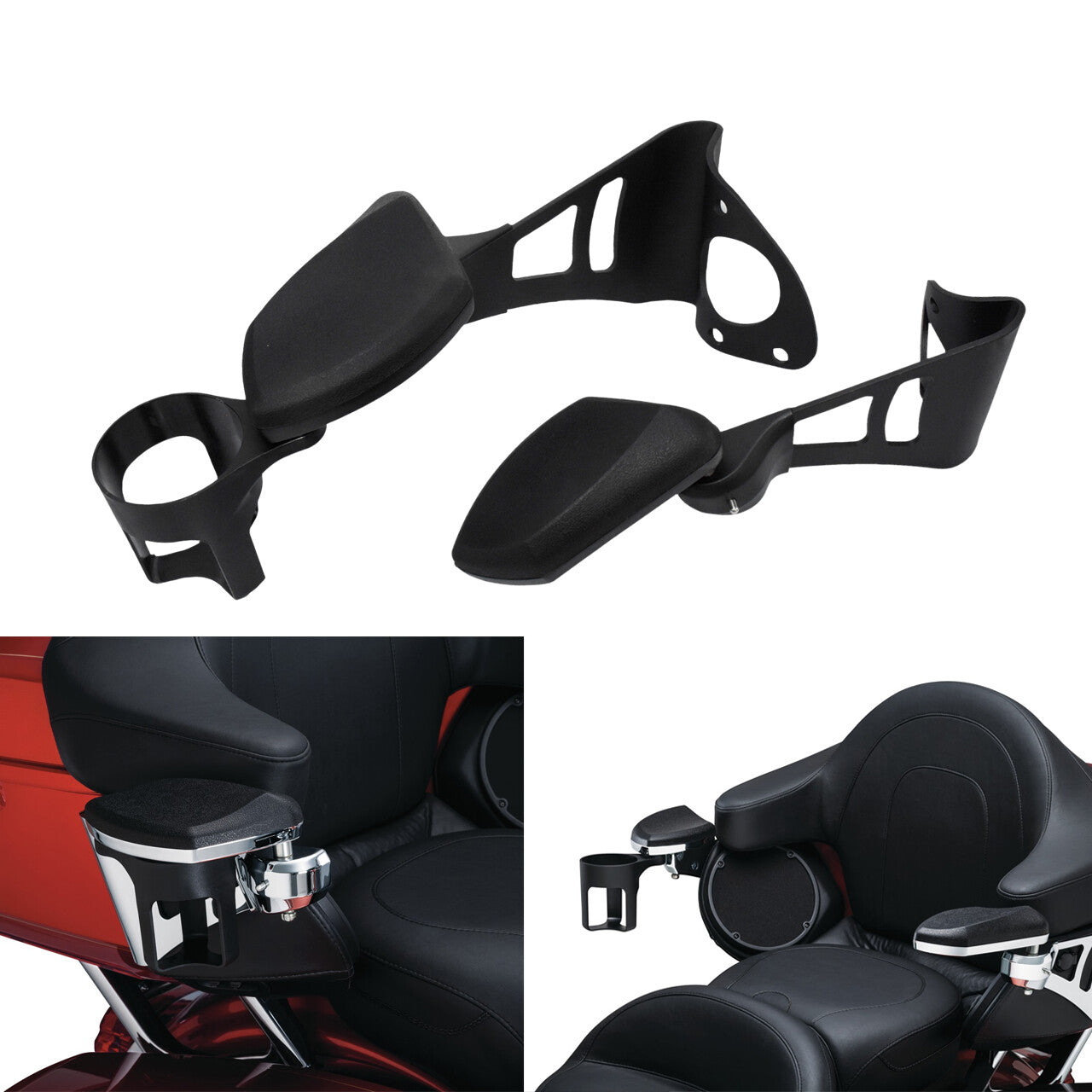 Black Passenger Armrest Drink Holder for Harley Touring Road Electra Glide 14-23