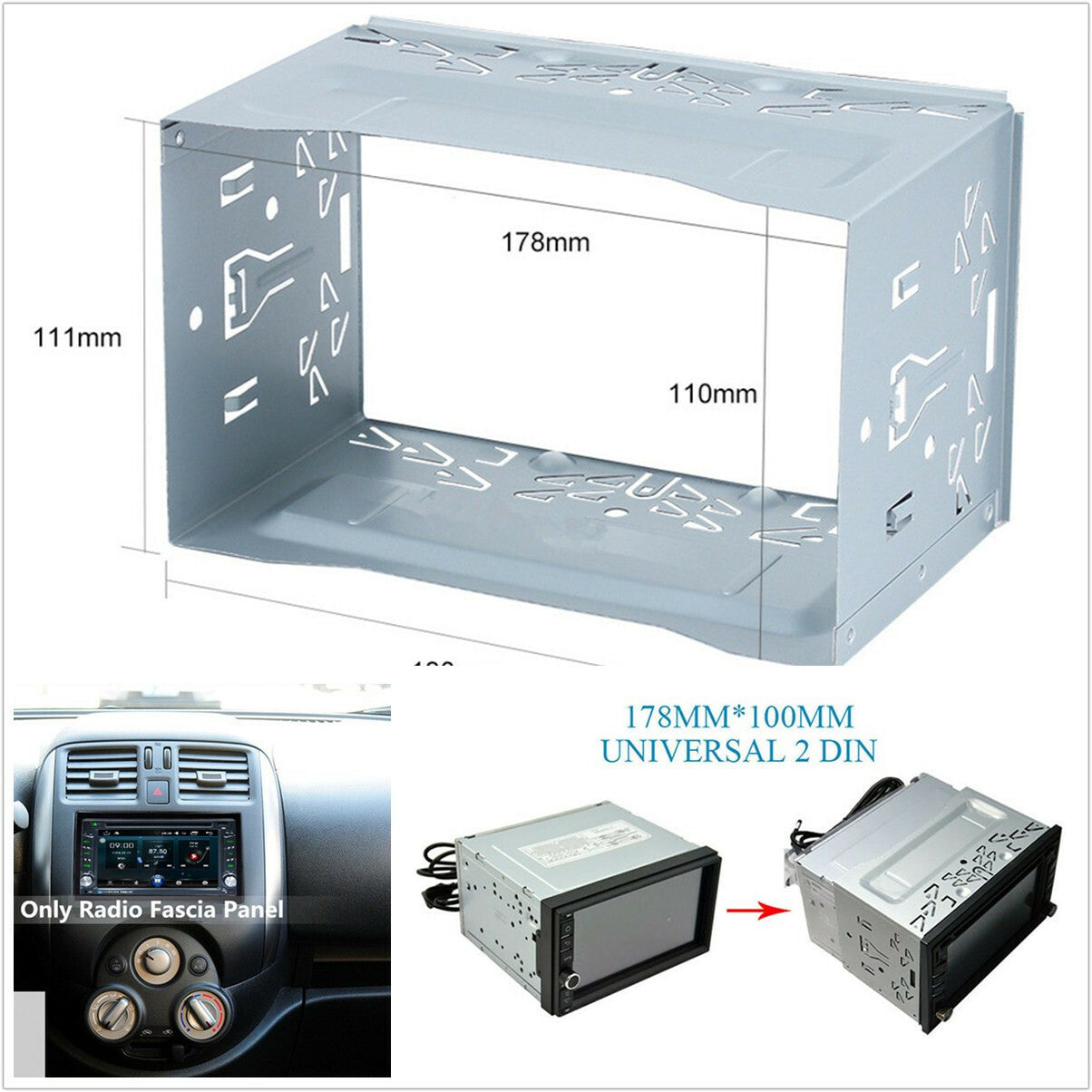 2Din Car Radio Frame Fascia Dash Panel Fit for DVD Player Stereo Installation