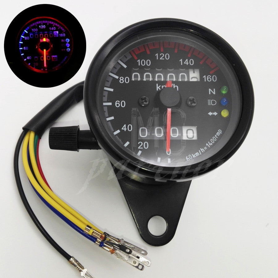 Black Motorcycle Dual LED Backlight Signal Odometer Mileage Speedometer Gauge Q