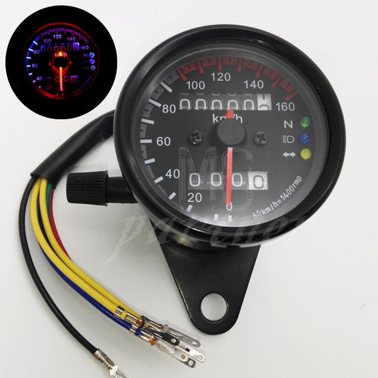 Black Motorcycle Dual LED Backlight Signal Odometer Mileage Speedometer Gauge Q