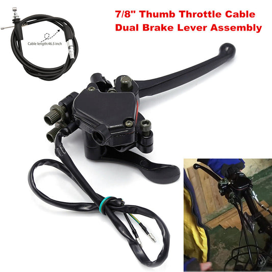 7/8 inch (22 mm) thumb throttle cable with dual brake levers for 50cc, 90cc, and 125cc four-wheel all-terrain vehicles. n