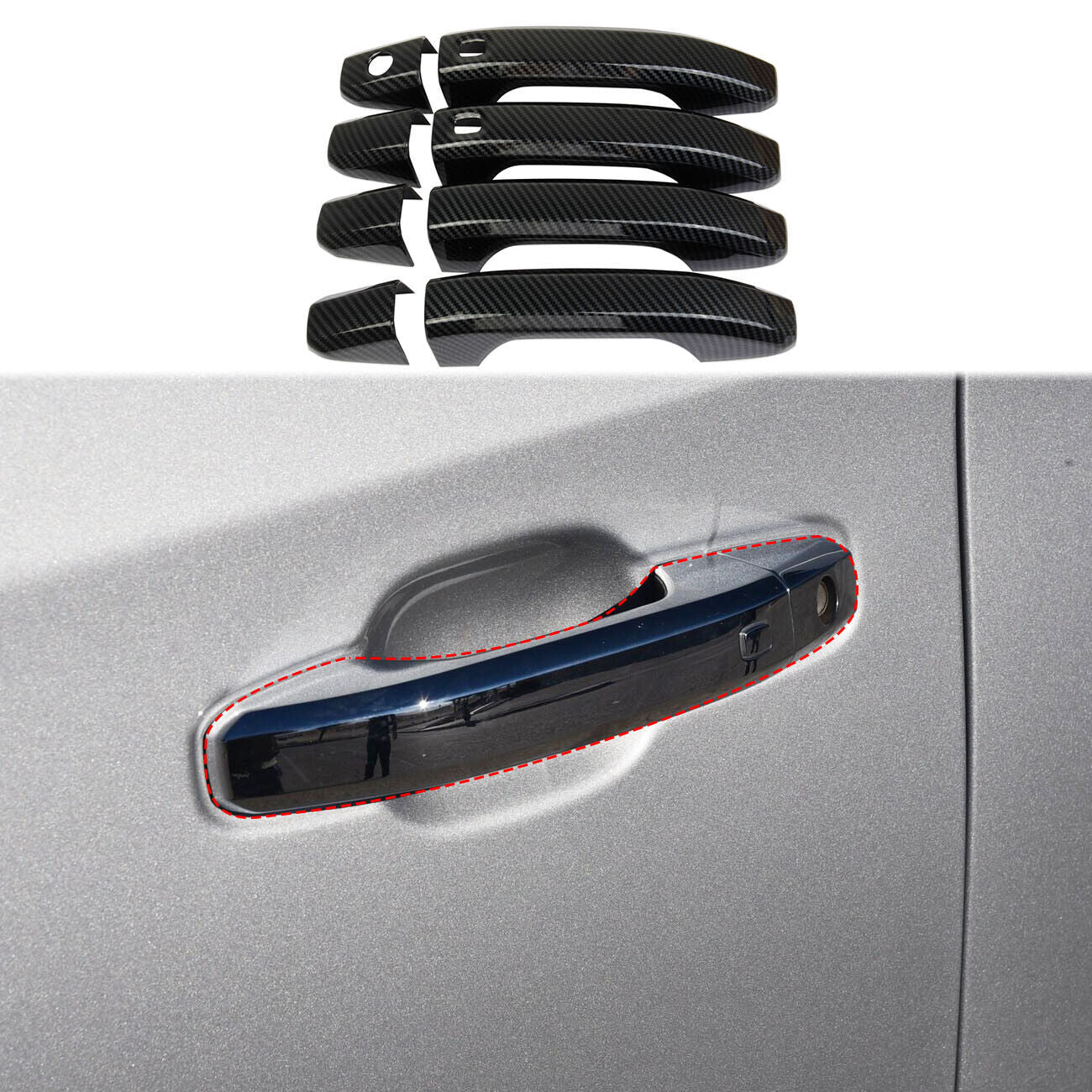 for Chevrolet Silverado Carbon Fiber Side Handle Cover Trim (with Buttons)