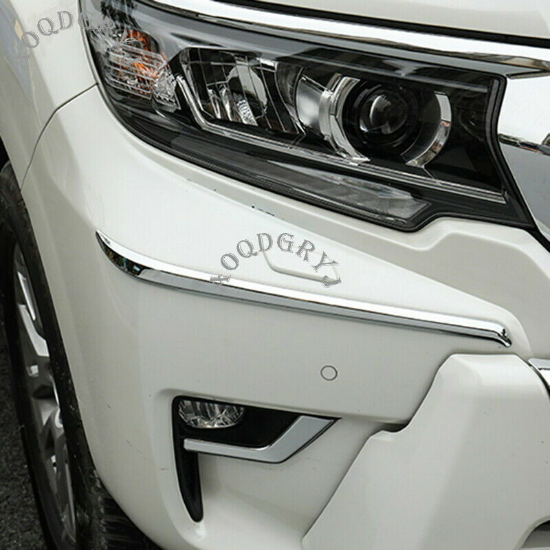 Chrome Front Corner Bumper Molding Trim Strips for Toyota Prado FJ150 2018-2021