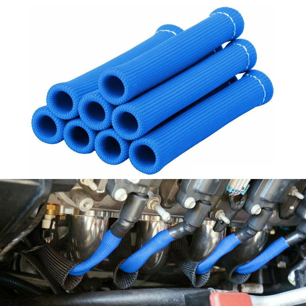 for Ford 8PCS Blue High Temp Spark Plug Wire Boot Heat Shield Blanket Header Q