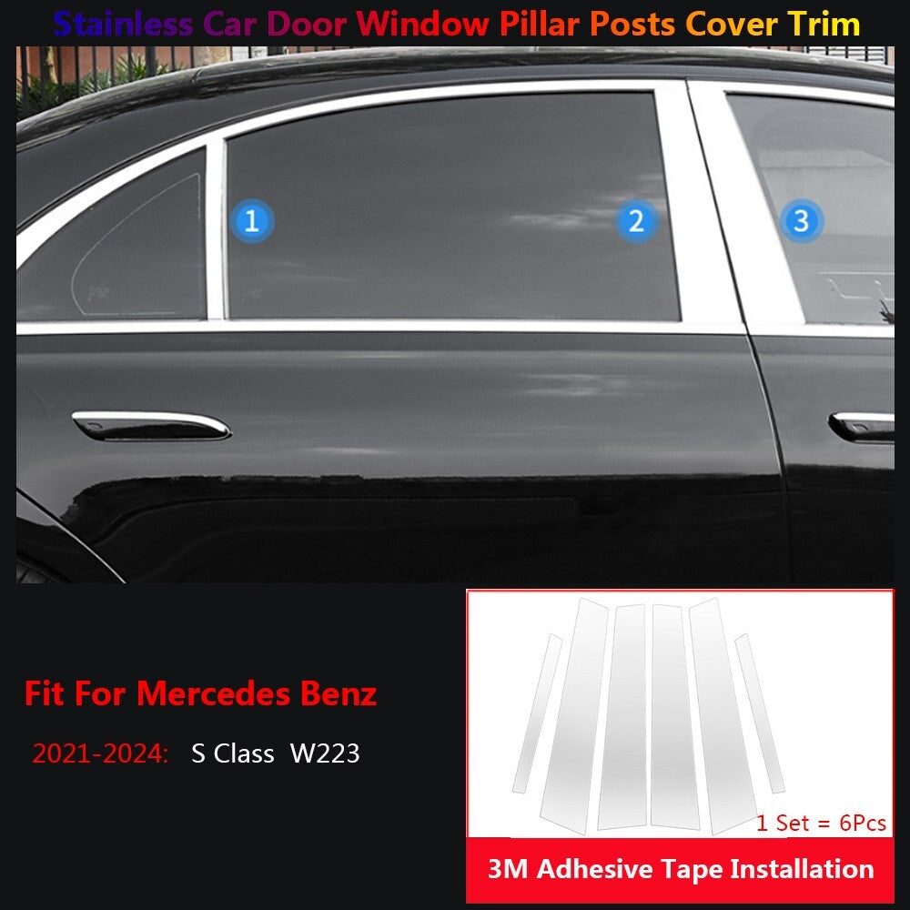 Stainless for Mercedes-Benz S W223 2021-2024 Car Window B C Pillar Pancel Cover
