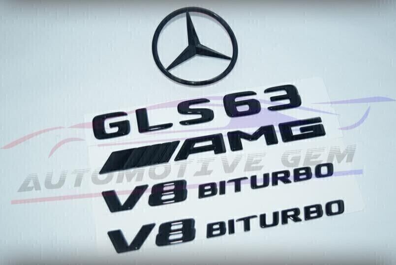 GLS63 AMG V8 BITURBO Emblem glossy Black Badge Combo Set for 1Set