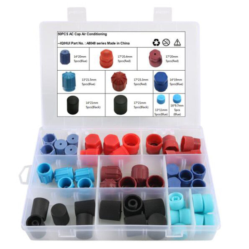 50PCS Car Repair A/C R134a R12 High Low Side Valve Core Port Dust Caps Kit Set v