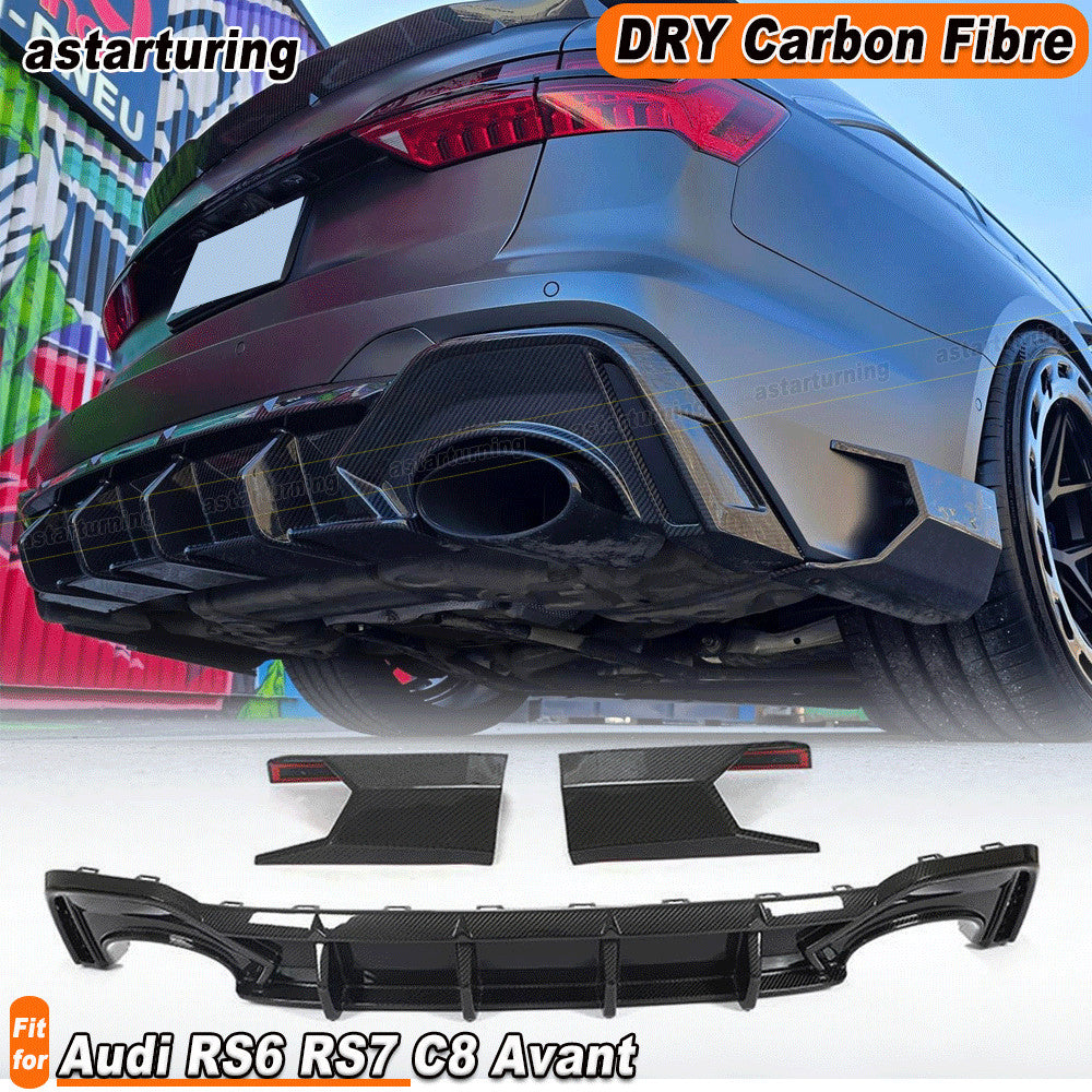 for Audi RS6 RS7 C8 Avant 2019-2024 Dry Carbon Rear Bumper Lip Diffuser Splitter