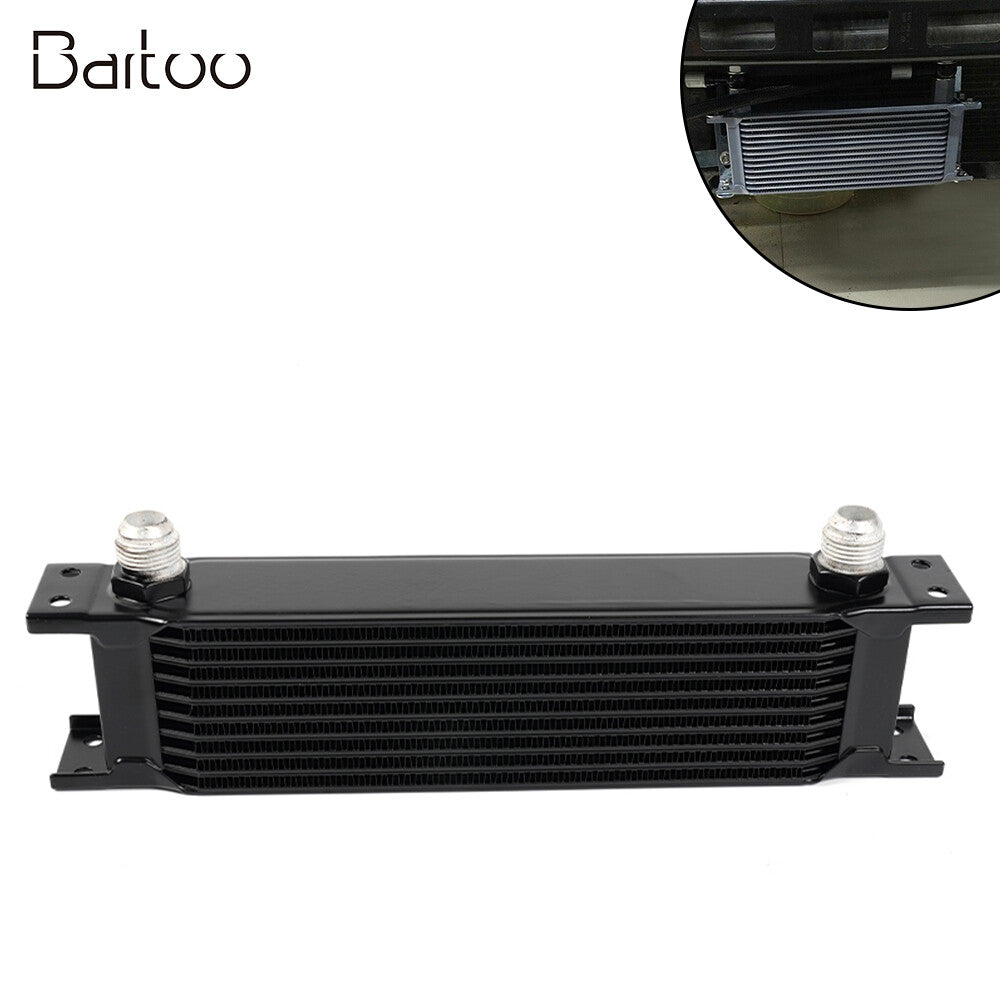 10 Row Black Aluminum Engine Transmission Oil Coolers 10AN Hose End Fittings Kit Q