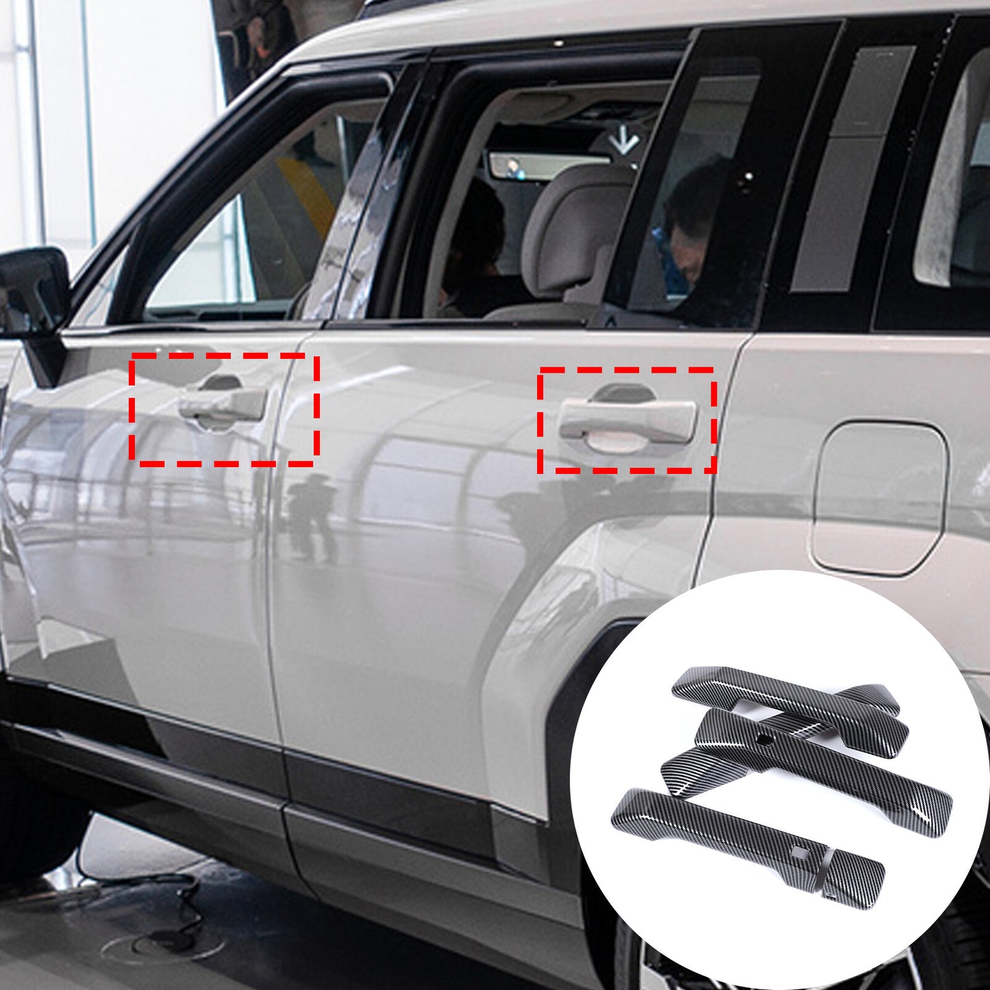 Suitable for 2024+ modern Santa Fe door handle cover decorative plastic faux carbon finish - n