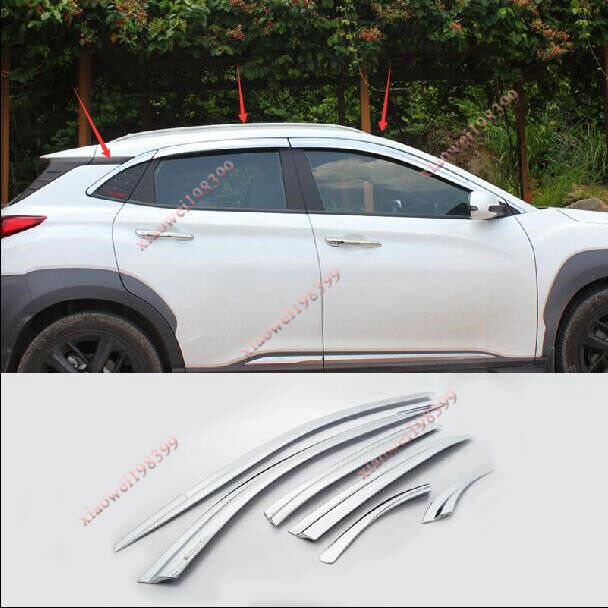 6 ABS Chrome Sun Rain Guard Vent Shade Window Visors for Hyundai Kona 2018-2023
