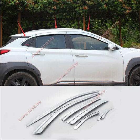 6 ABS Chrome Sun Rain Guard Vent Shade Window Visors for Hyundai Kona 2018-2023
