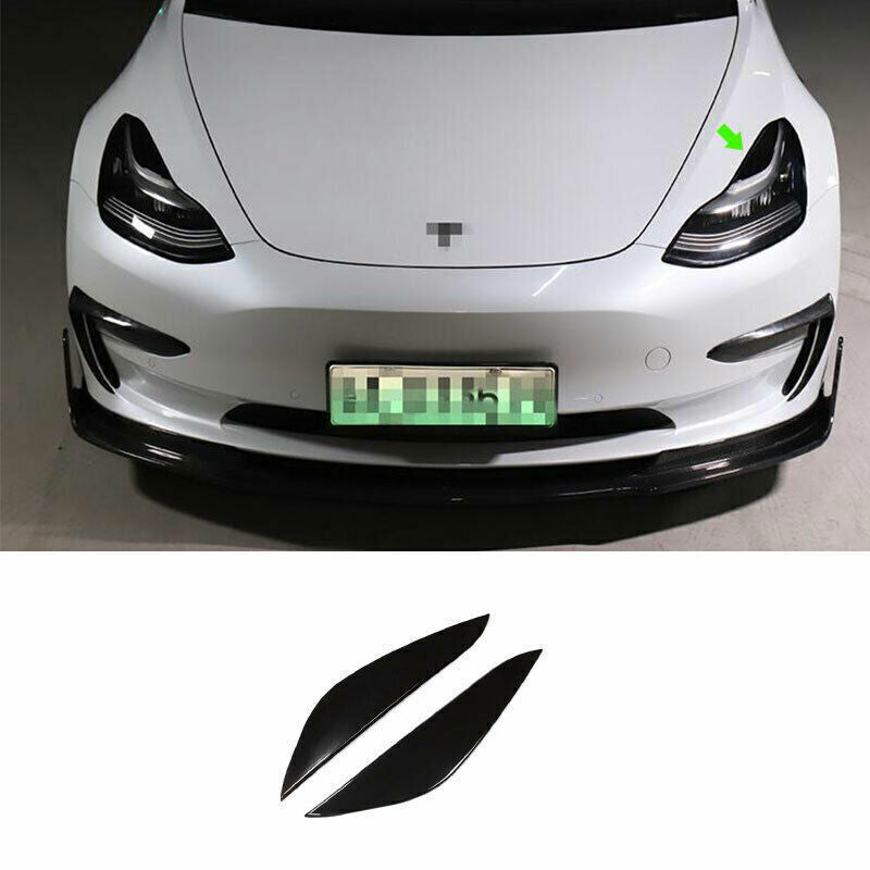 For Model 3 2017-2023 Gloss Black Front Headlight Lamp Eyebrow Strip Trim n