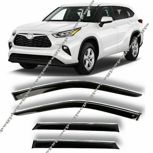 for Toyota Highlander 2020-2024 ABS Window Visors Sun Rain Guard Smokey W/Chrome