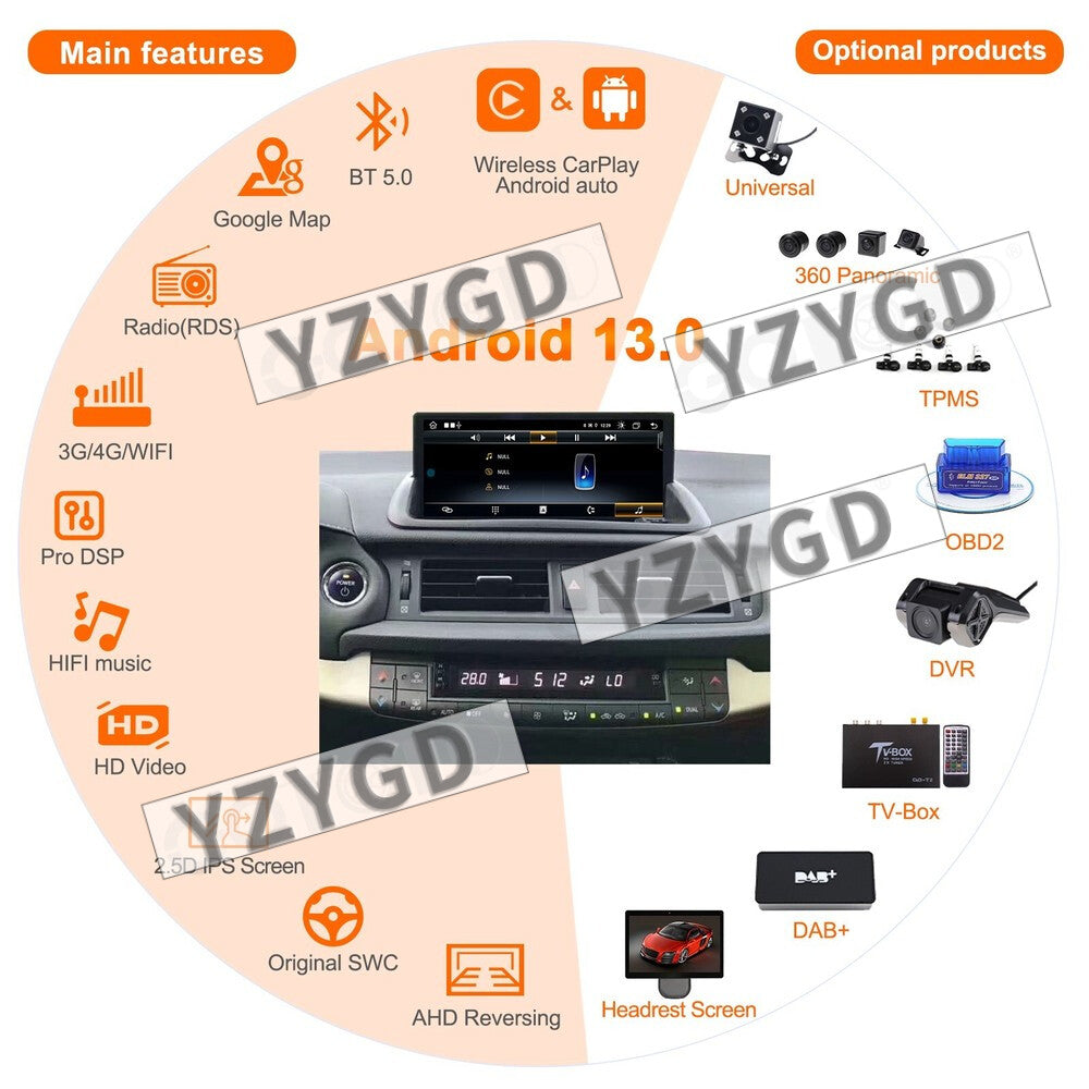 12.3 for Lexus CT200 2012-2020 Stereo Android Auto CarPlay Car Radio GPS Screen