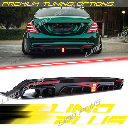 Black rear diffuser exhaust tips for Mercedes S-Class W222 S500 S550 AMG 13-17 Q
