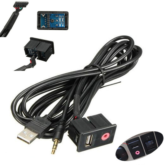3.5mm AUX Auto USB Headphone Male Jack Flush Mount Mounting Adapter Panel Input