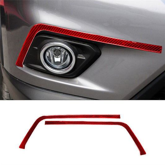2X Red Carbon Fiber Front Fog Lamp Eyebrows Cover Trim for Nissan Rogue 2014-16