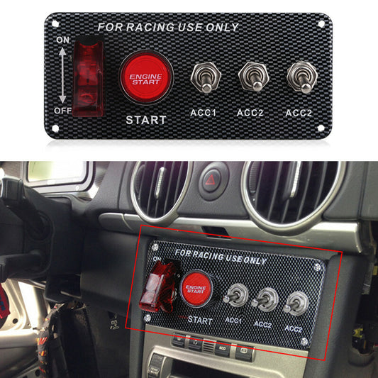 12V Multifunctio Button LED Ignition Panel Engine Start Push Button Carbon Fiber