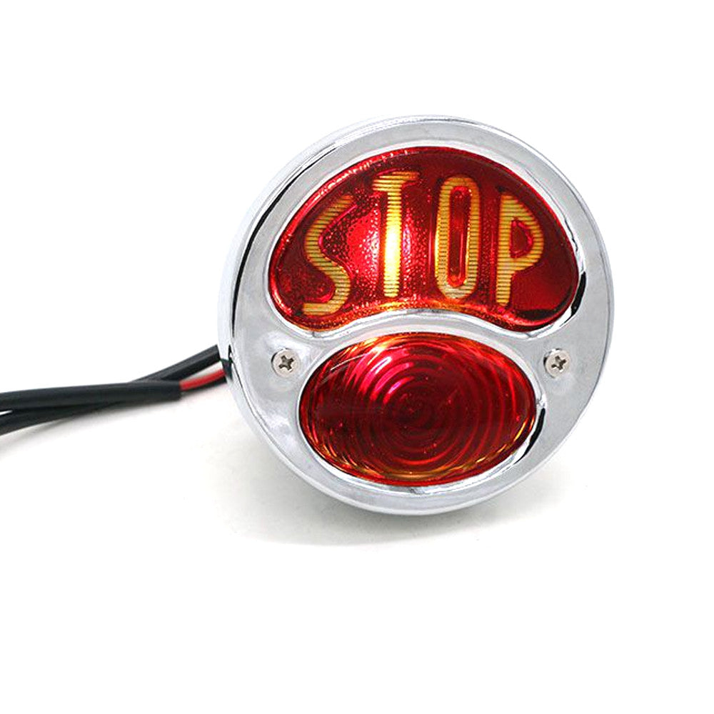 Motorcycle Vintage Chrome STOP Round Tail Brake Light for Harley Cafe Racer Q
