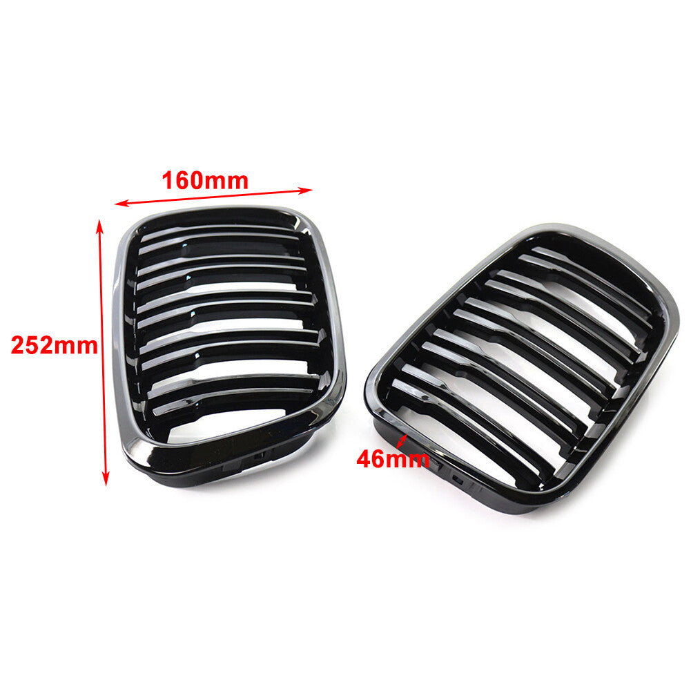 Pair Gloss Front Twin Bar Grille Grills FIT for BMW 3 Series E46 1999-01 4 Door