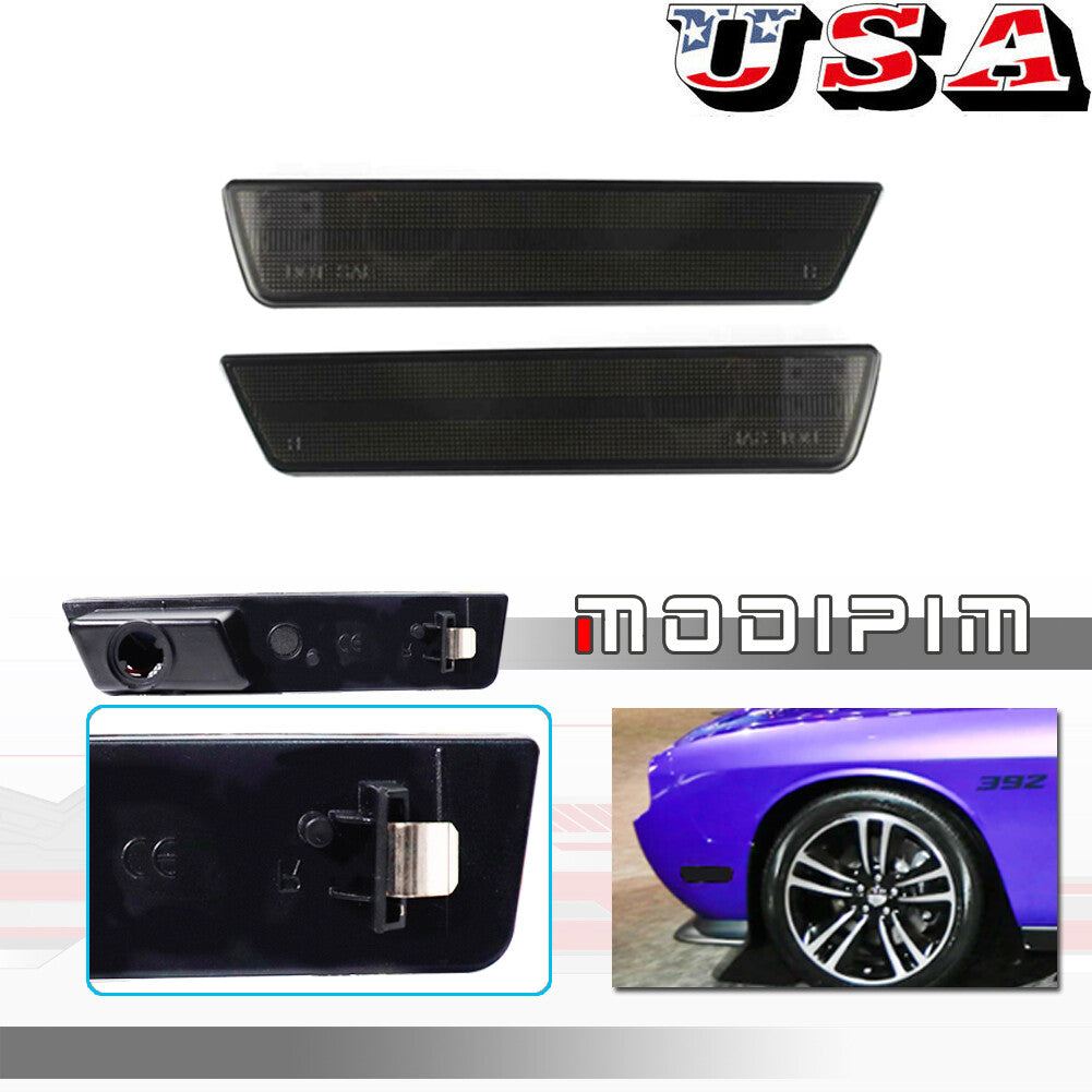 2 Pieces Smoked Black Lens Front Side Marker Light Housing for 2008-14 for Dodge for Challenger - v