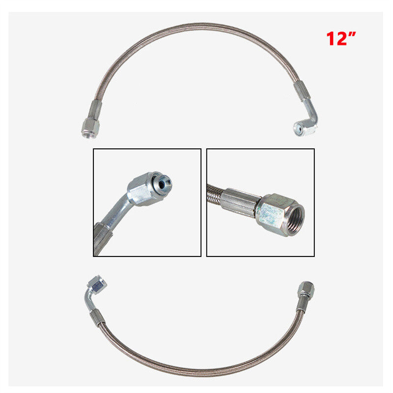 12 Turbo Oil Feed Line Stainless Braided PTFE Line 4AN 90° Straight Hose End
