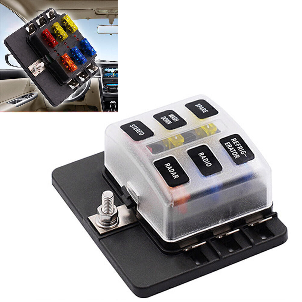 6 Way Circuit Standard ATO ATC Blade LED Fuse Box Block Holder Terminals Q