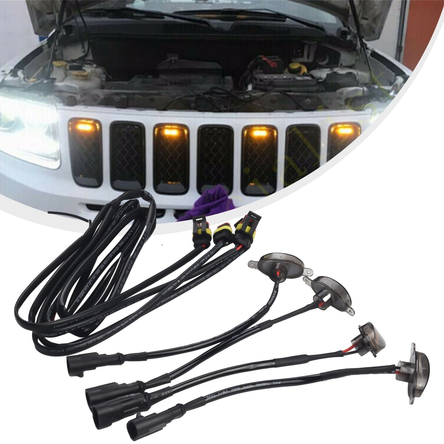 Suitable for Jeep Grand 2003-2021, front grille LED lights, -style barbecue grill (4 pieces)