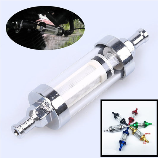 1x 5/168mm Fuel Filter Chrome  Glass Car Petrol Diesel Inline Tube Universal Q