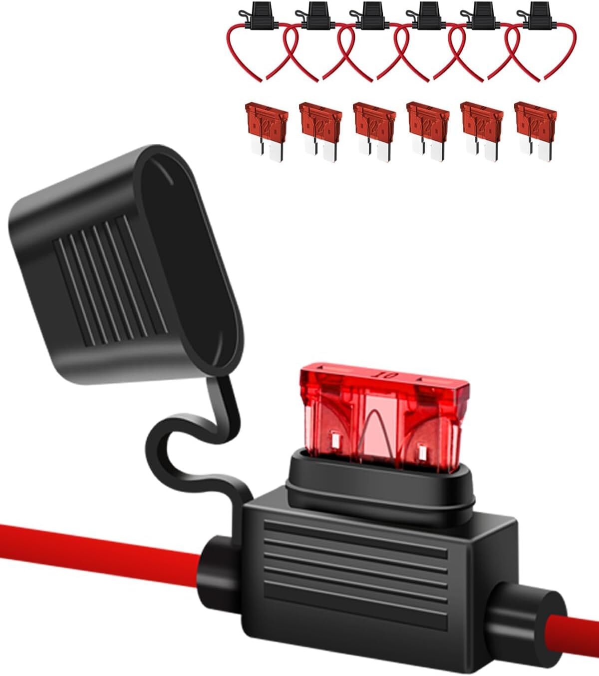 6pcs 16AWG Inline Fuse Holder 6pcs 10AMP Automotive Standard Blade Fuse ATC/ATO