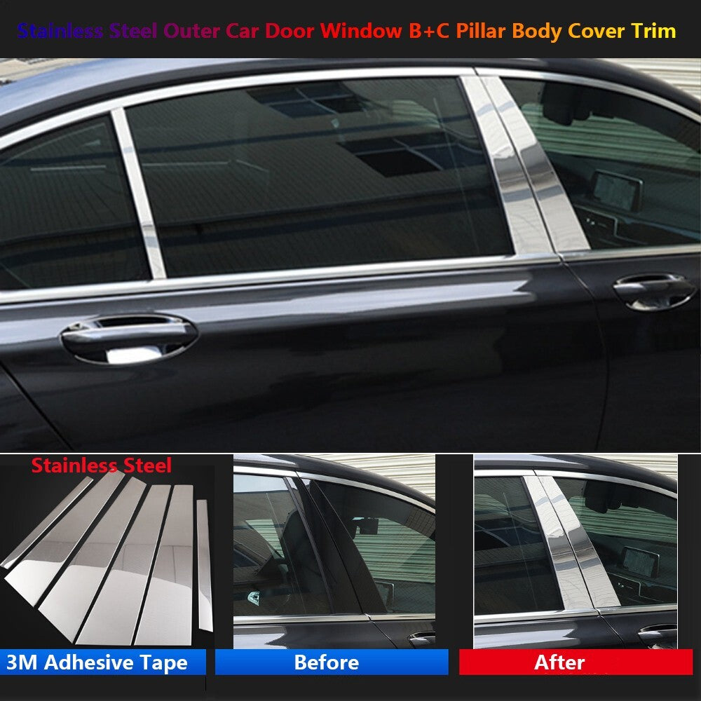 6 x Stainless for BMW 7 F01 F02 2009-2015 Car Window B C Pillar Post Panel Cover