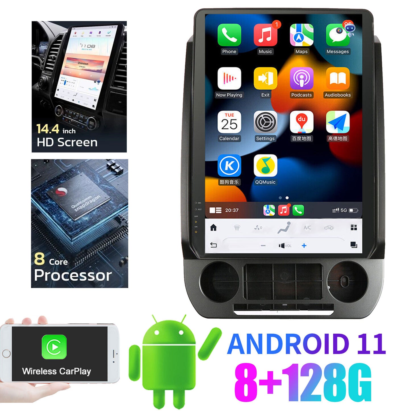 Android 13 Vertical 2K Screen Radio for Ford F150 F250 F350 F450 F550 2015-2022