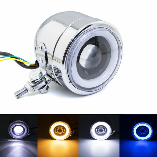 Chrome LED Metal Front Headlight Spot Fog Light Angel Eye Aperture Lamp Q