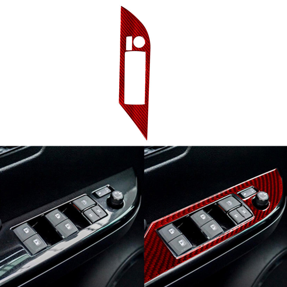 Red Carbon Fiber Driver Door Control Cover Trim for Toyota Hilux 2015-21 Type A