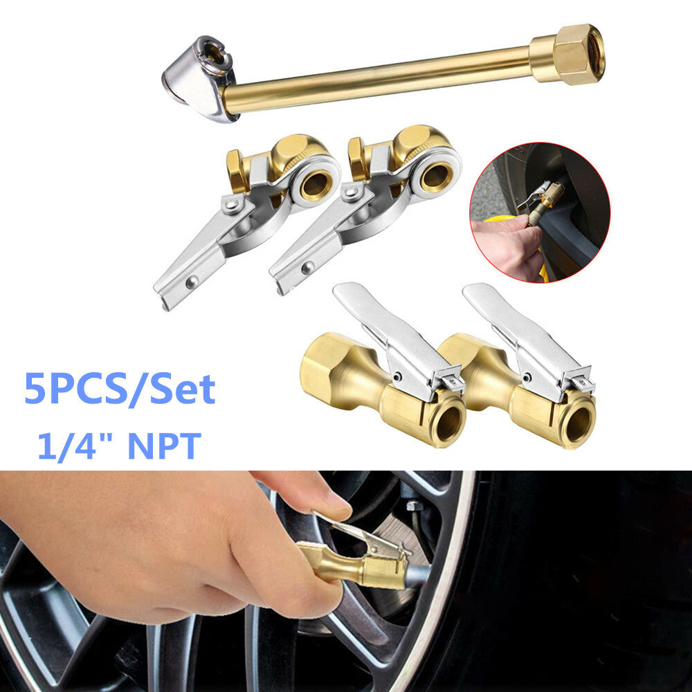 5pc/set Cylinder Brass Clip-Type Straight Tire Tire Pump Air Clamp 1/4 NPT- n