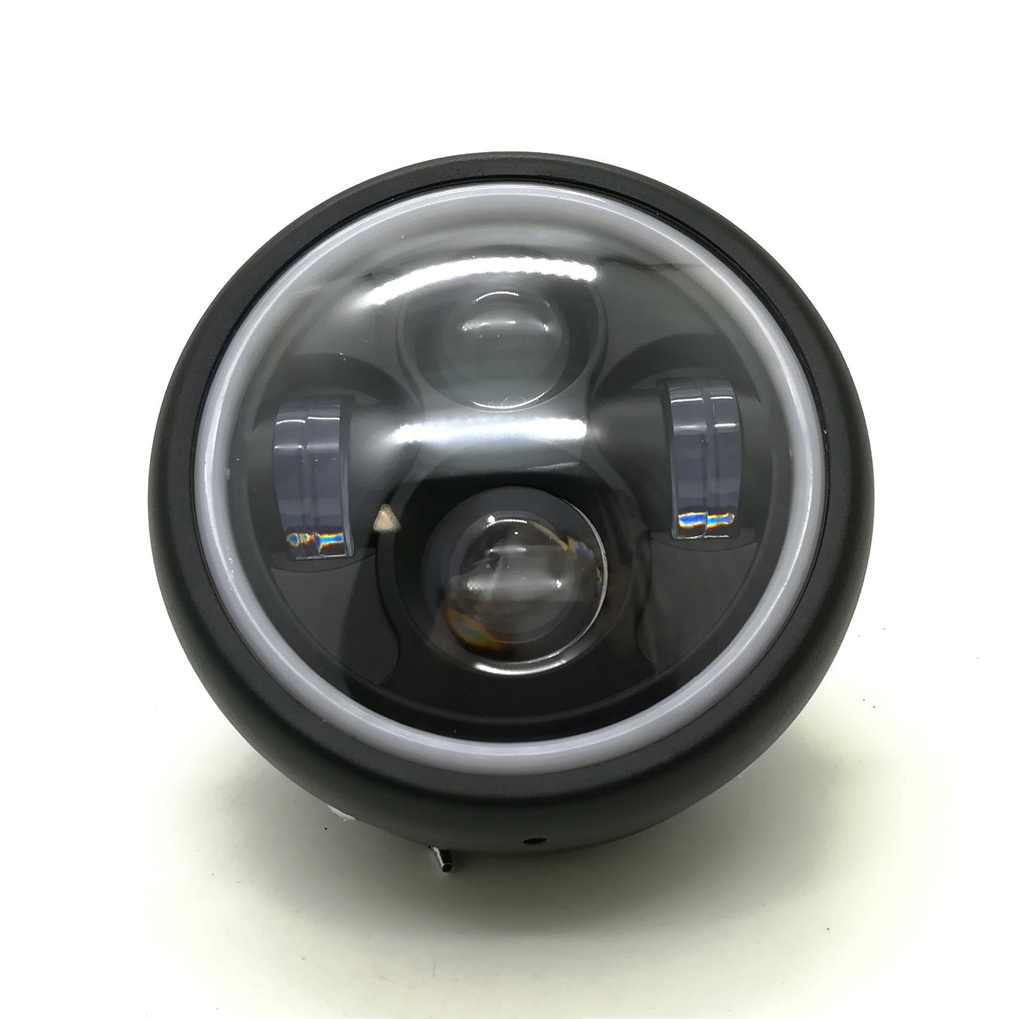 Black Metal Blue Angel Eye LED Headlight For GN125 CG125 Cafe Racer Bobber Q