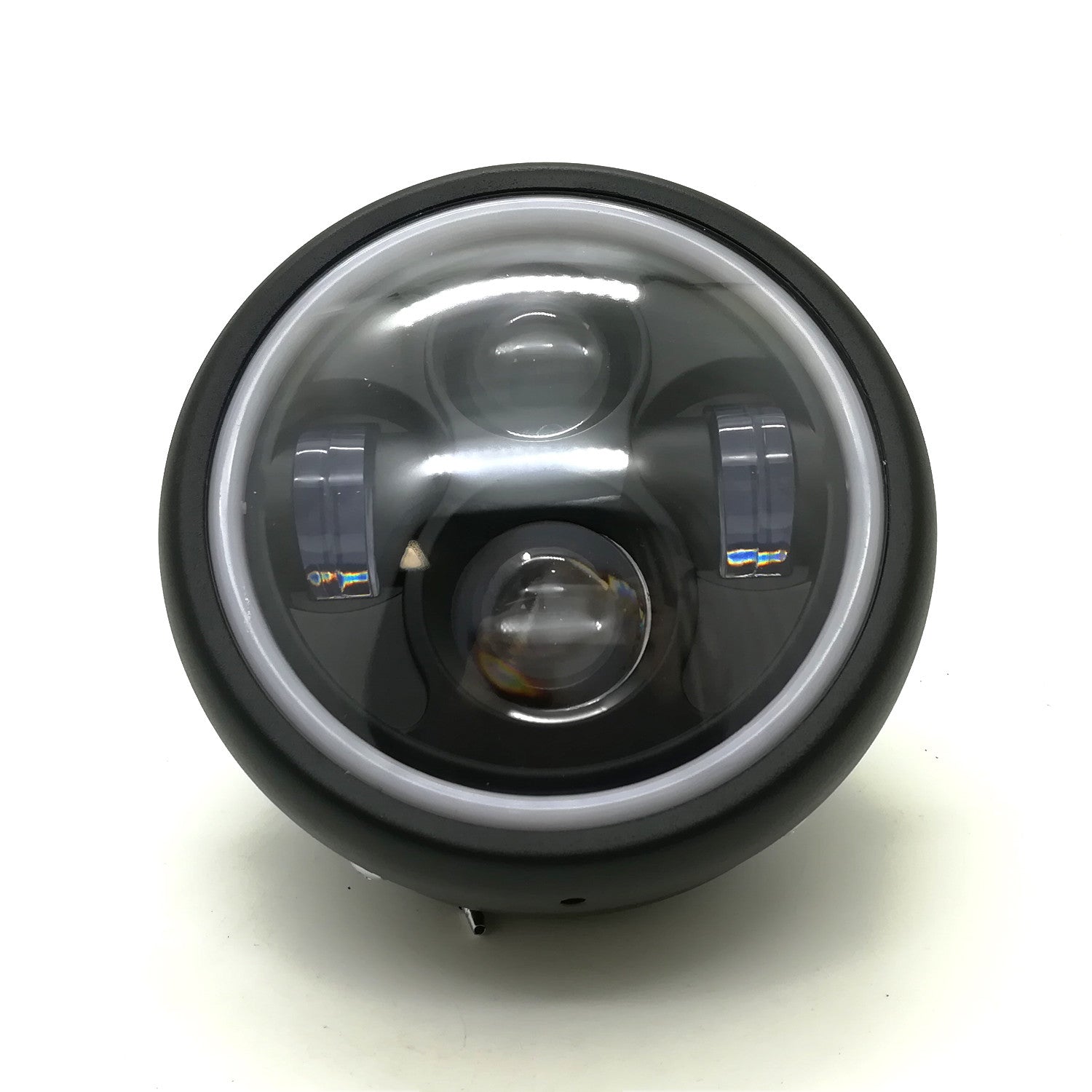 Black Metal Blue Angel Eye LED Headlight For GN125 CG125 Cafe Racer Bobber Q