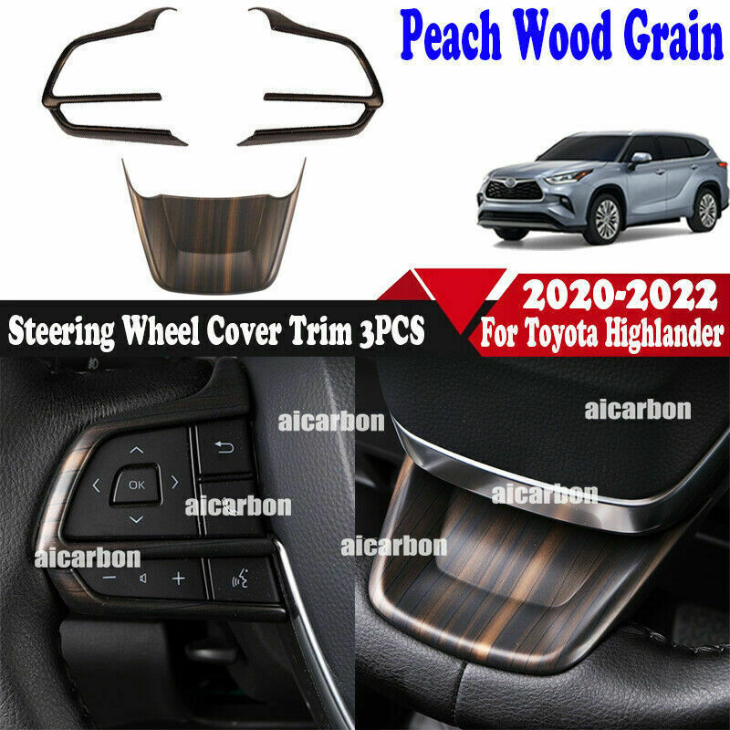 3p for Toyota Highlander 2020-2022 Wood Grain Interior Steering Wheel Cover Trim