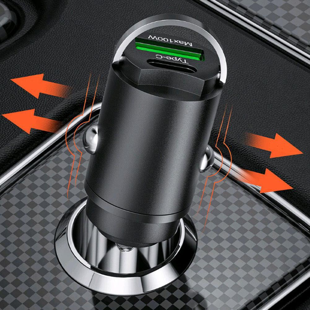 100W USB Type C QC3.0 Fast Charging Car Interior Phone Charger Accessories Black