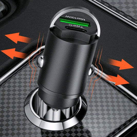 100W USB Type C QC3.0 Fast Charging Car Interior Phone Charger Accessories Black