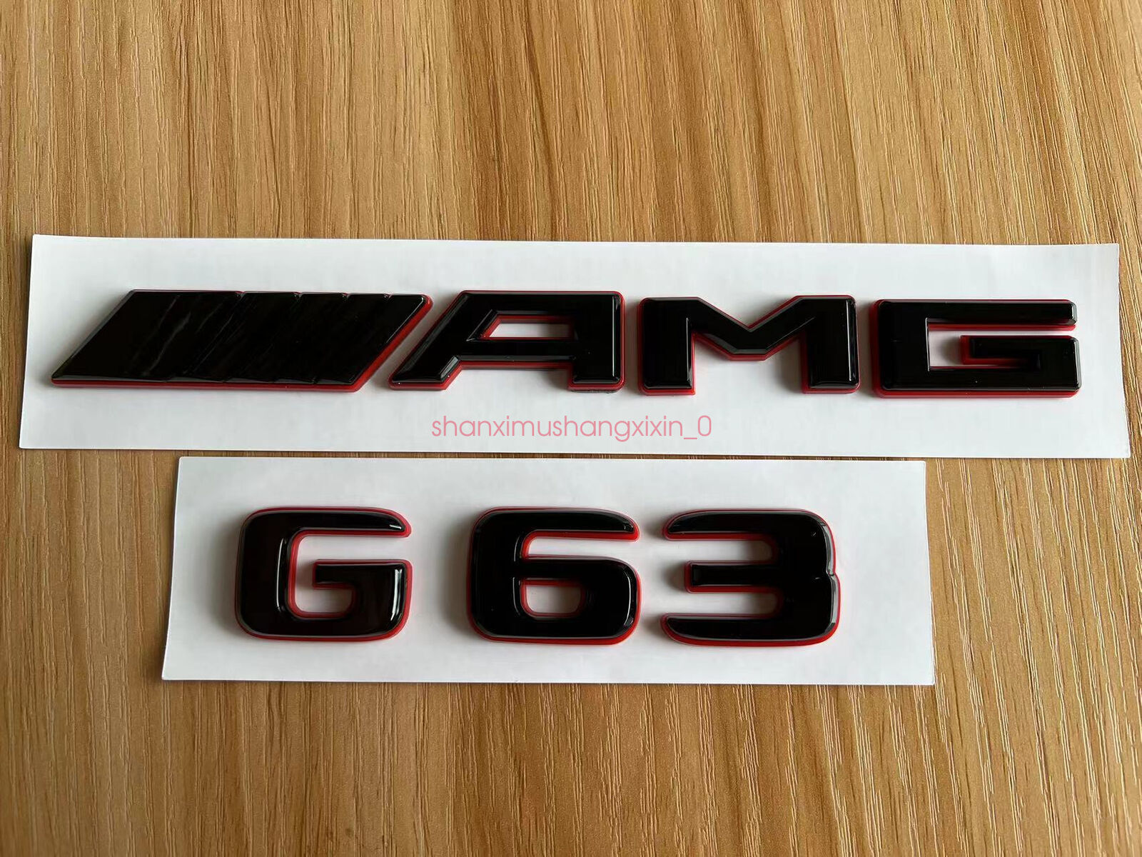 Glossy black rear trunk badge with red numbers and letters for Mercedes-Benz G63 AMG