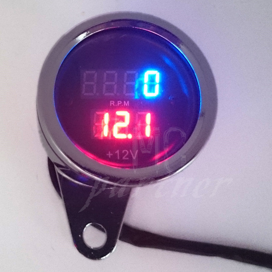 New Chrome Universal Motorcycle LED Digital Tachometer Voltmeter Gauge Combo Q