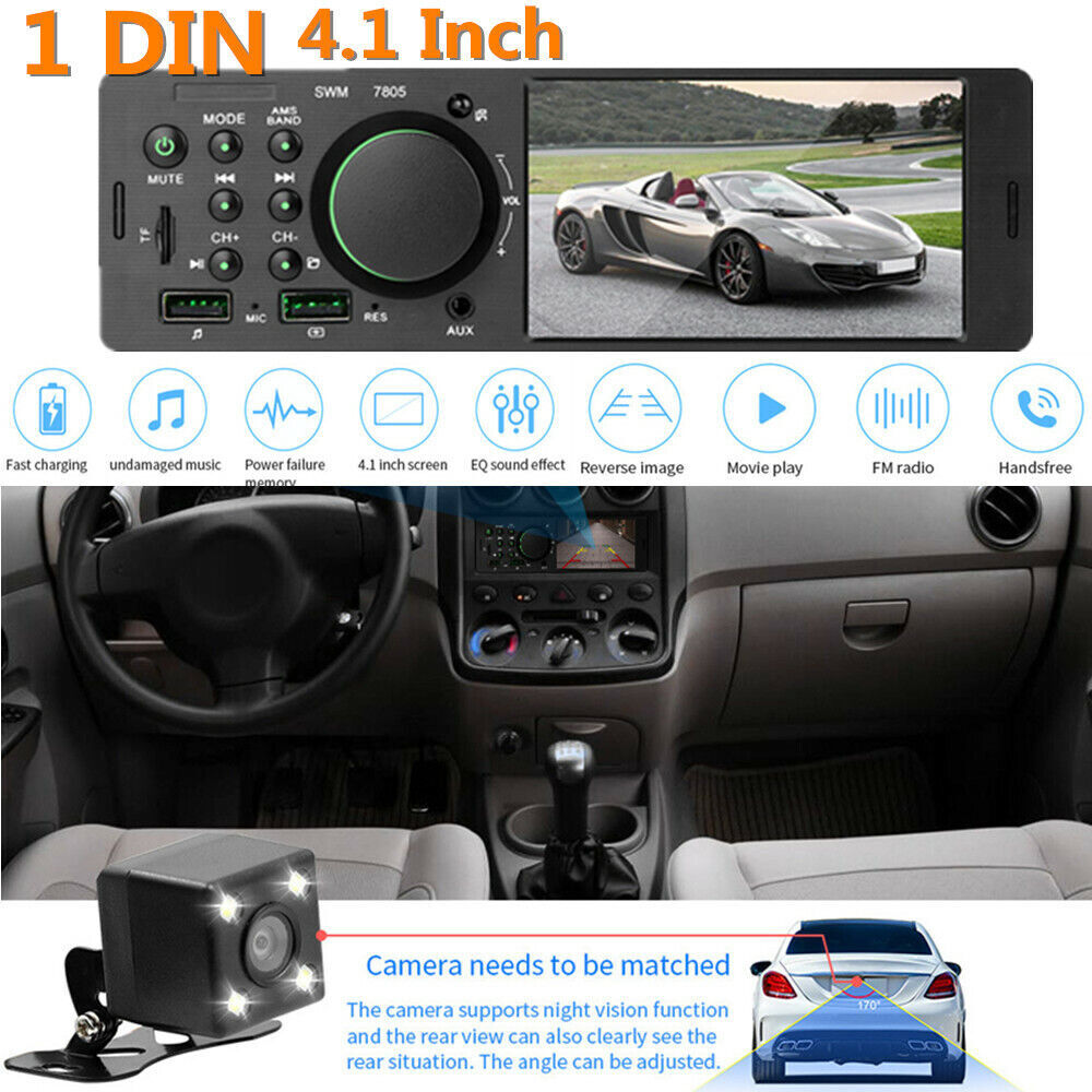 Single DIN 4.1 HD Bluetooth Car MP5 Player Kit with Reverse Image - n