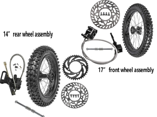 Front Rear Wheel 90/100-14 + 70/100-17 Tyre Atomik SSR 110cc 125cc 150 Pit bike
